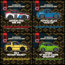 Load image into Gallery viewer, JCCS® 2025  x Leen Customs Exclusive Pins - BRE 240Z, Celica, RX-7, Honda Z600 !!
